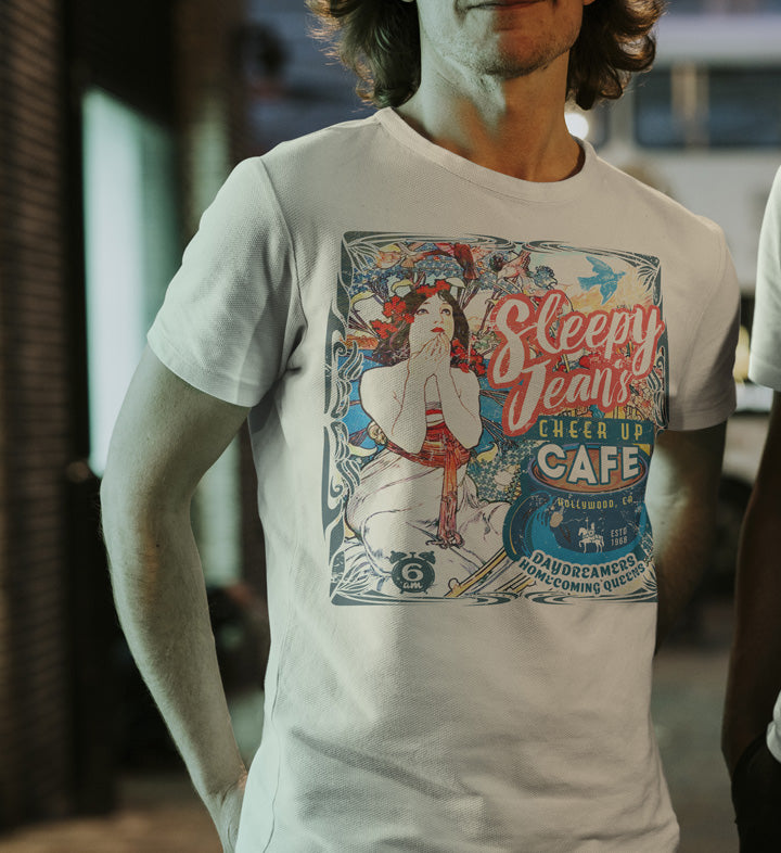 Monkees Tribute Sleepy Jeans Cheer Up Cafe T-Shirt: Vintage-Style Travel Tee