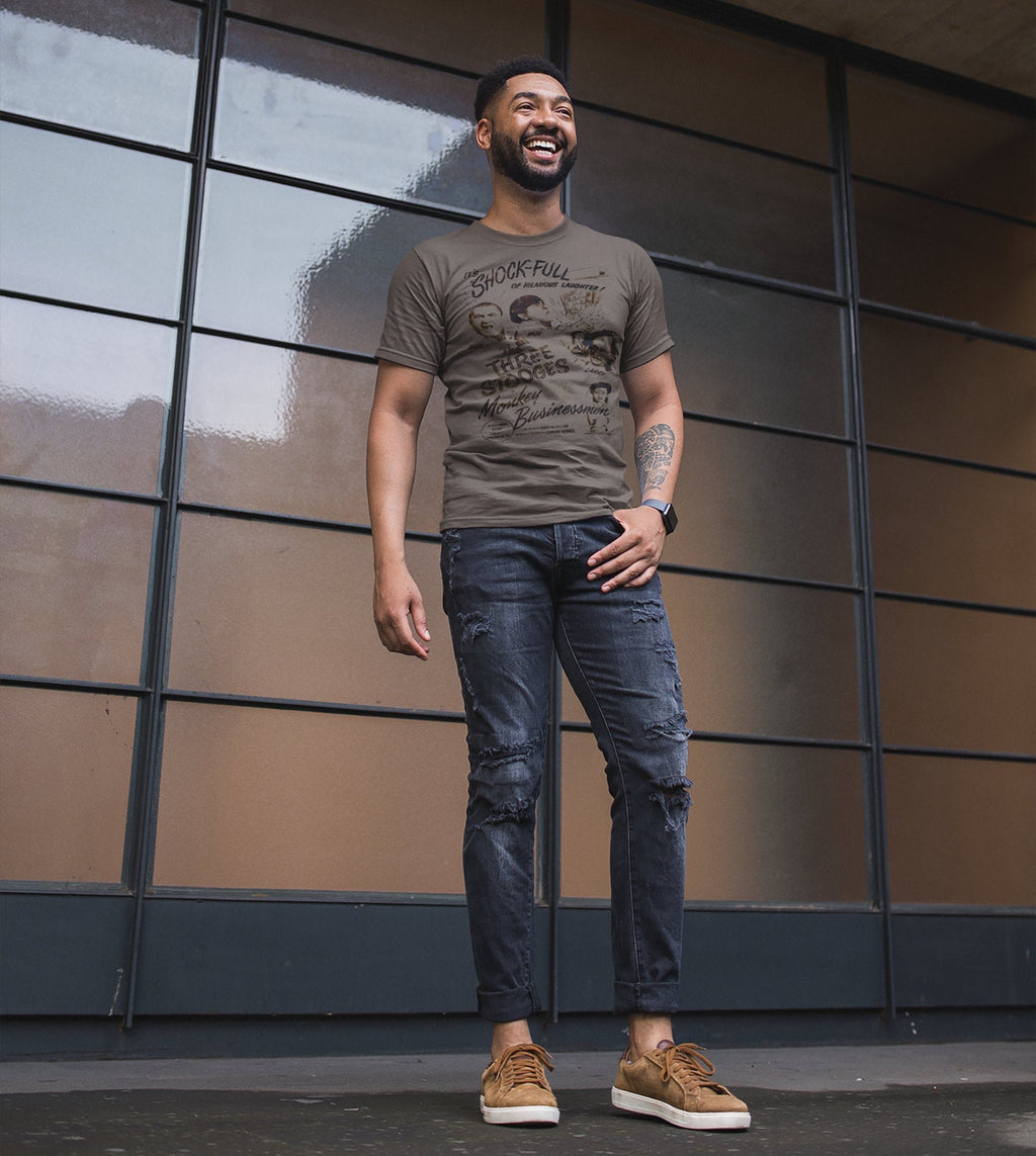 Three Stooges 'Monkey Businessmen' Heathered T-Shirt: Vintage-Style Comedy Tee