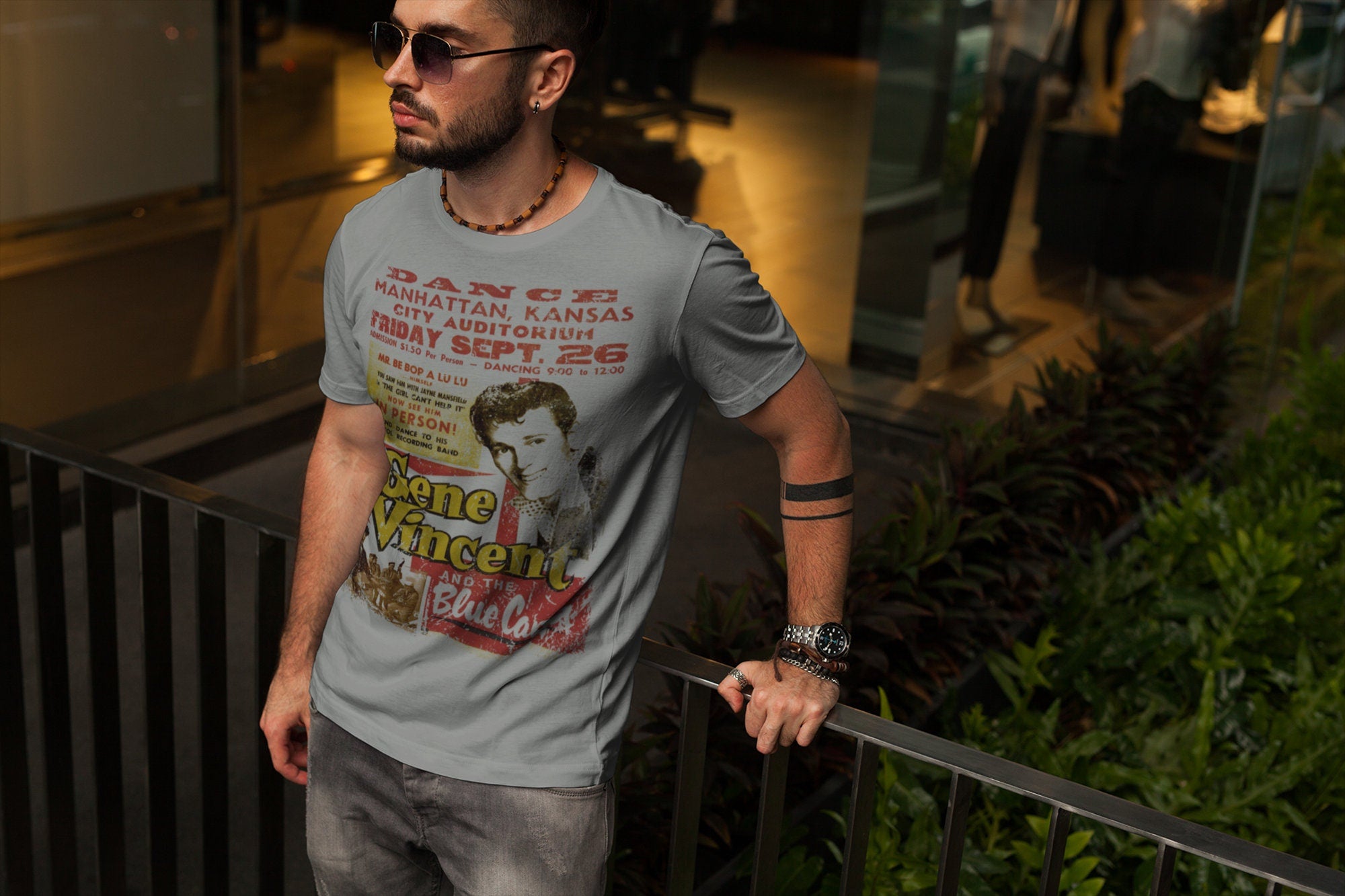 Gene Vincent Blue Caps-Live - Vintage-Style Tribute -50's Rockabilly-Rock n Roll T-Shirt