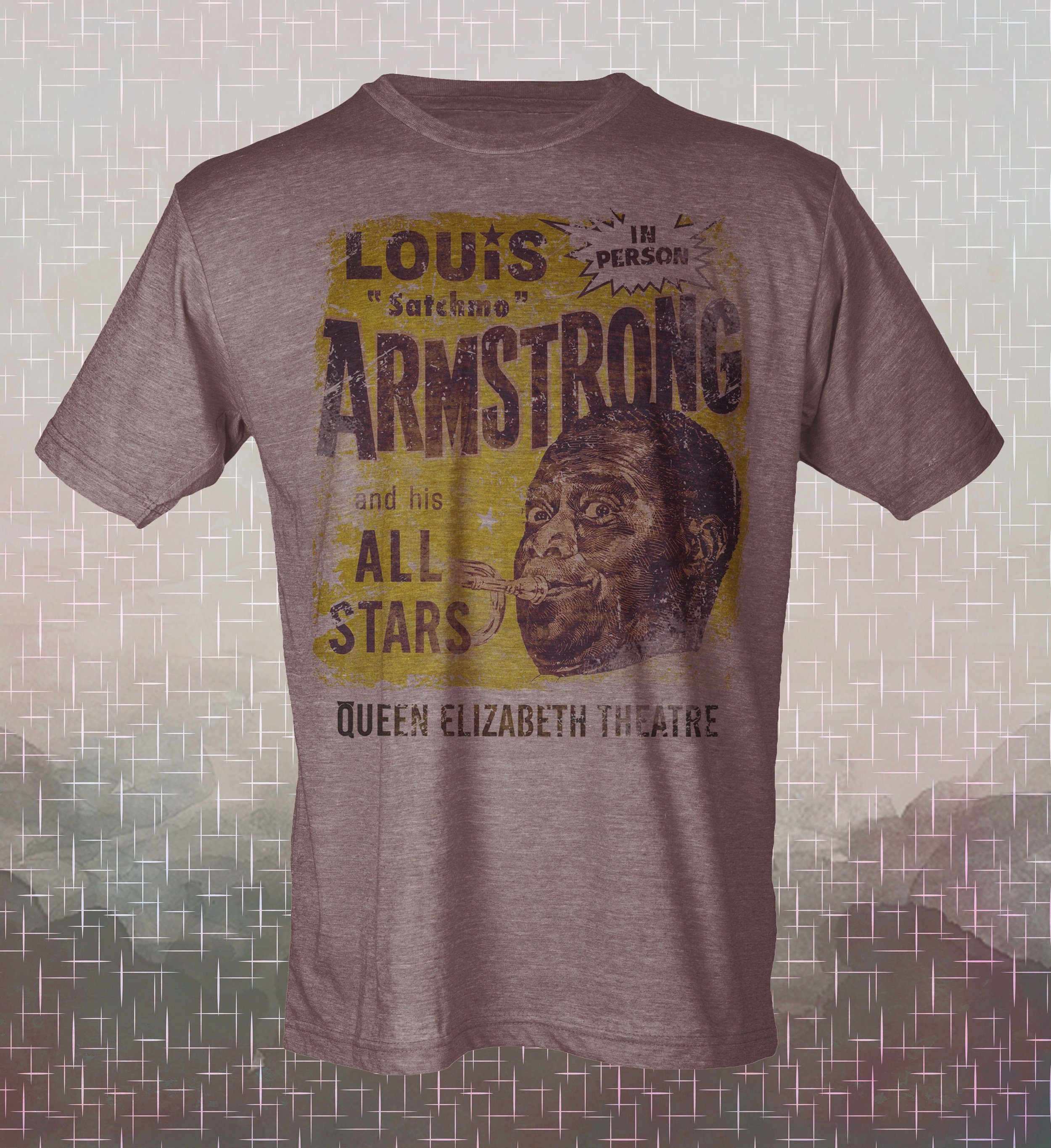 Louis Armstrong -Live- Satchmo Vintage-Style Swing Jazz Tribute Tee -Trumpet -Dixieland concert poster Pops