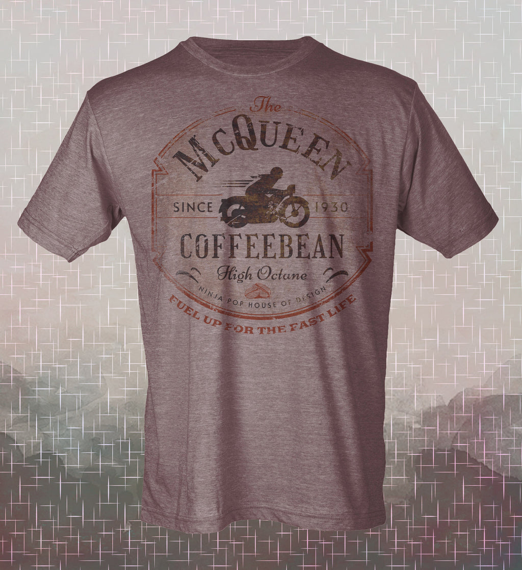 McQueen Coffebean- Vintage-style T-Shirt Tee High Octane Spoof Travel Foodie Coffee