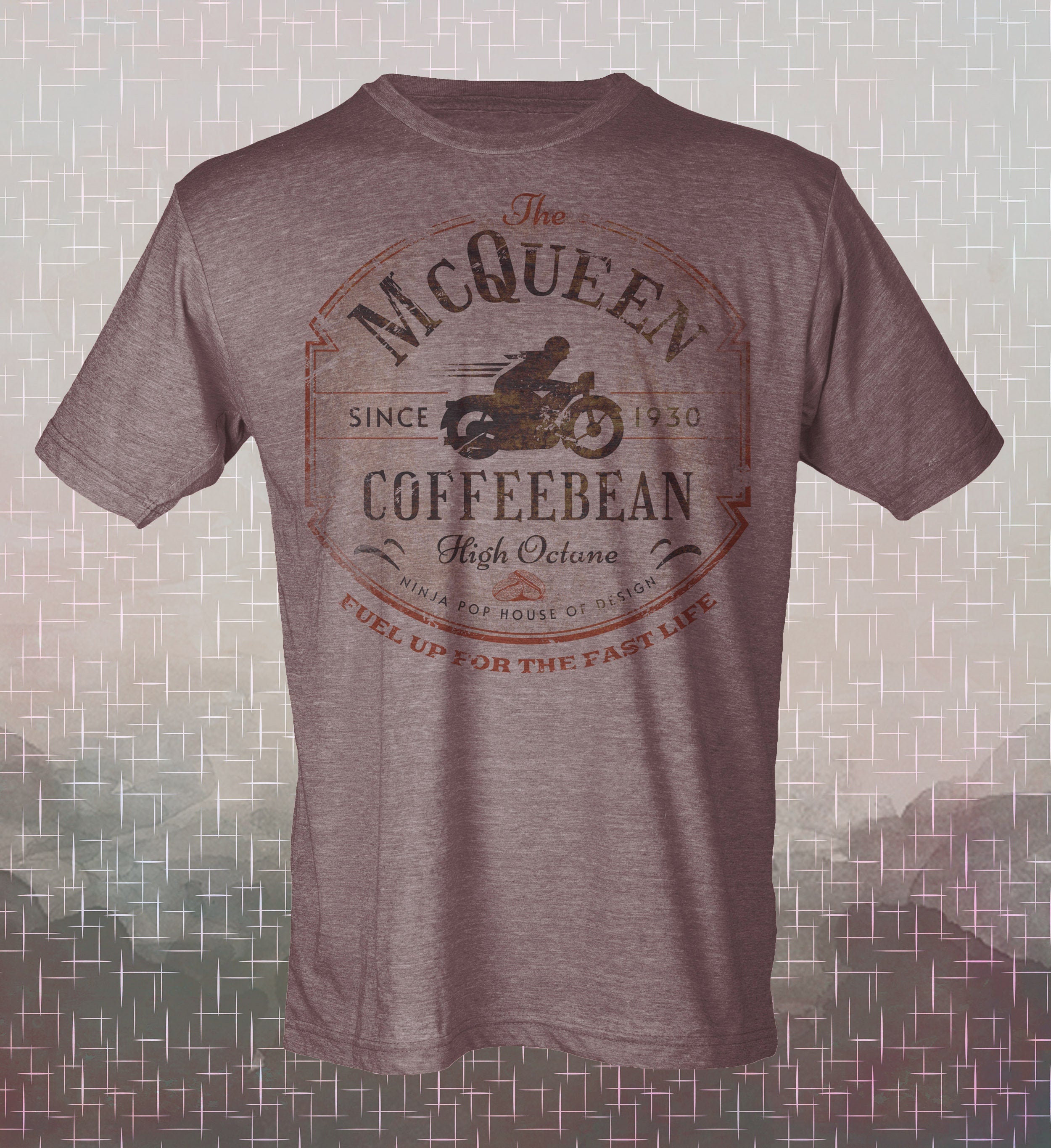 McQueen Coffebean- Vintage-style T-Shirt Tee High Octane Spoof Travel Foodie Coffee