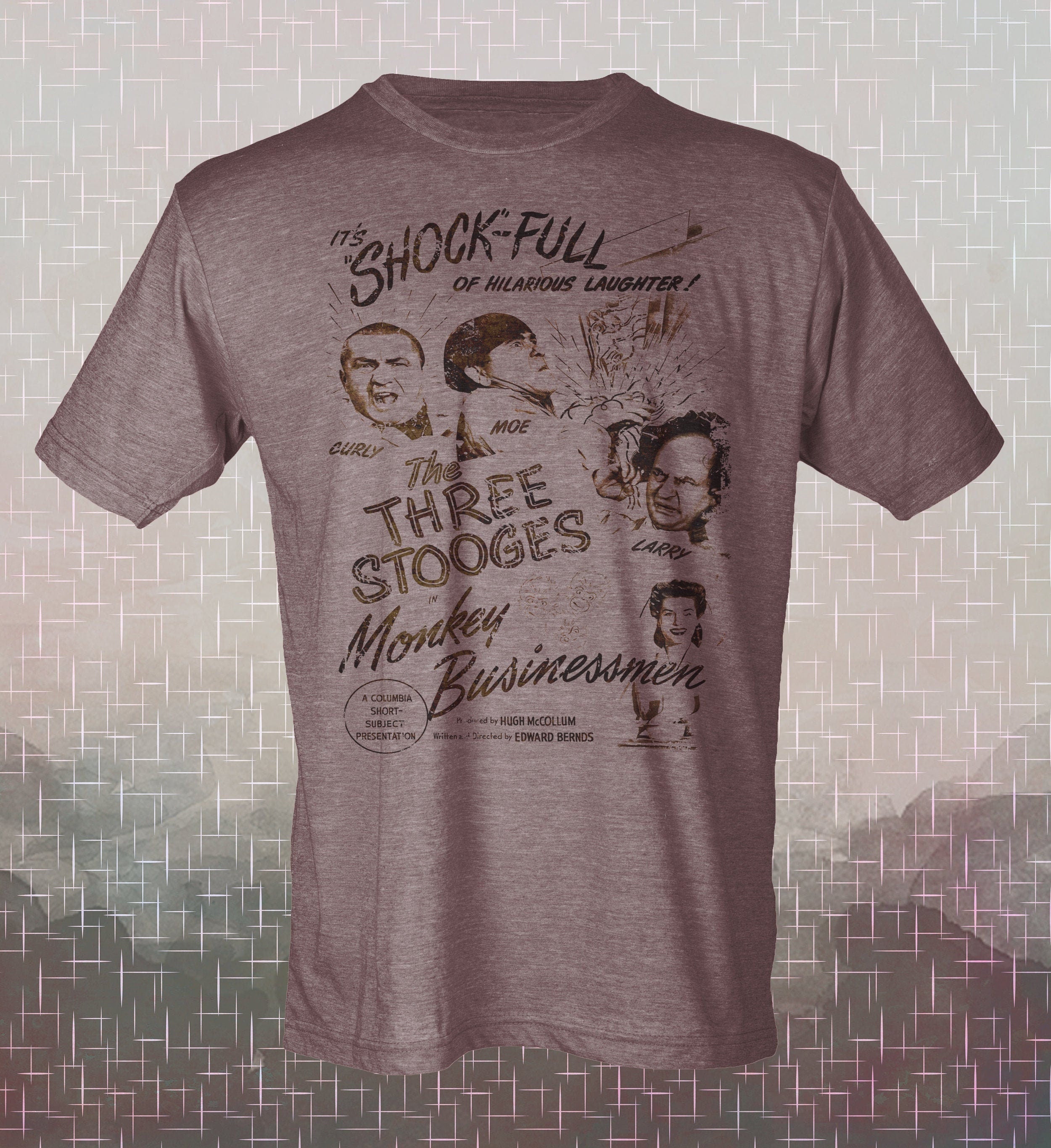 Three Stooges 'Monkey Businessmen' Heathered T-Shirt: Vintage-Style Comedy Tee