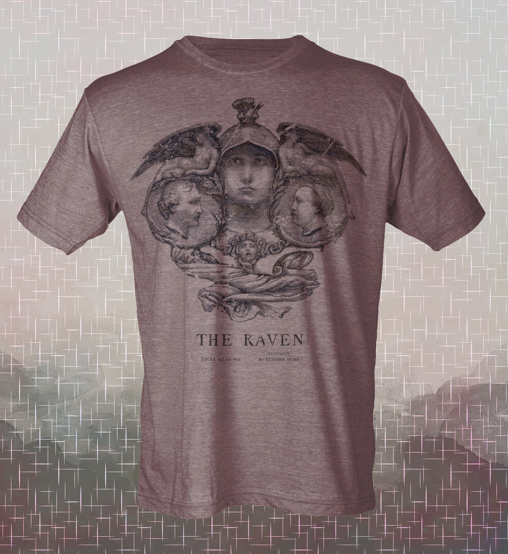 Edgar Allan Poe-The Raven Vintage-style T-Shirt Tee Literature Poetry Gothic Nevermore Gustave Dore