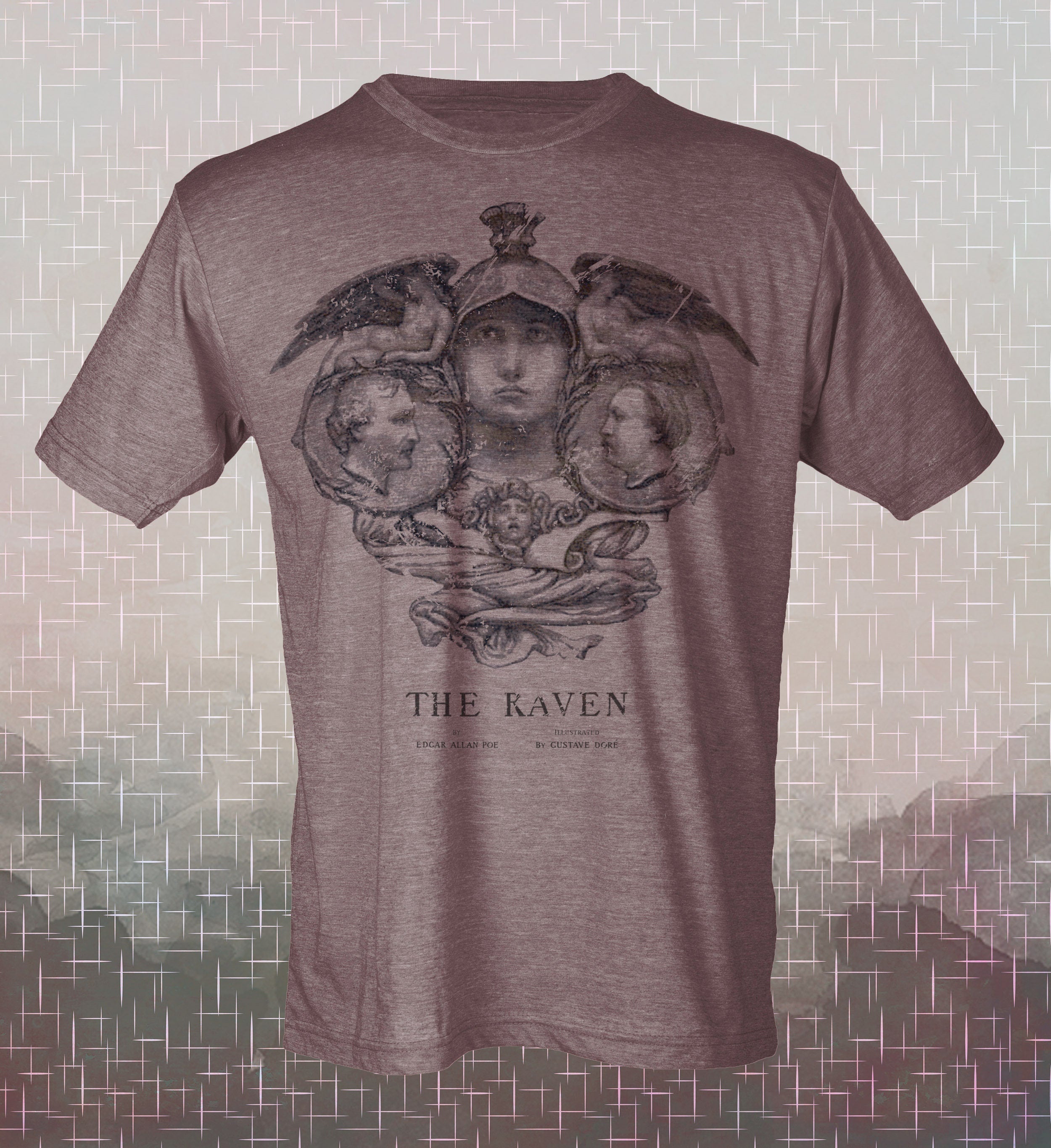 Edgar Allan Poe-The Raven Vintage-style T-Shirt Tee Literature Poetry Gothic Nevermore Gustave Dore