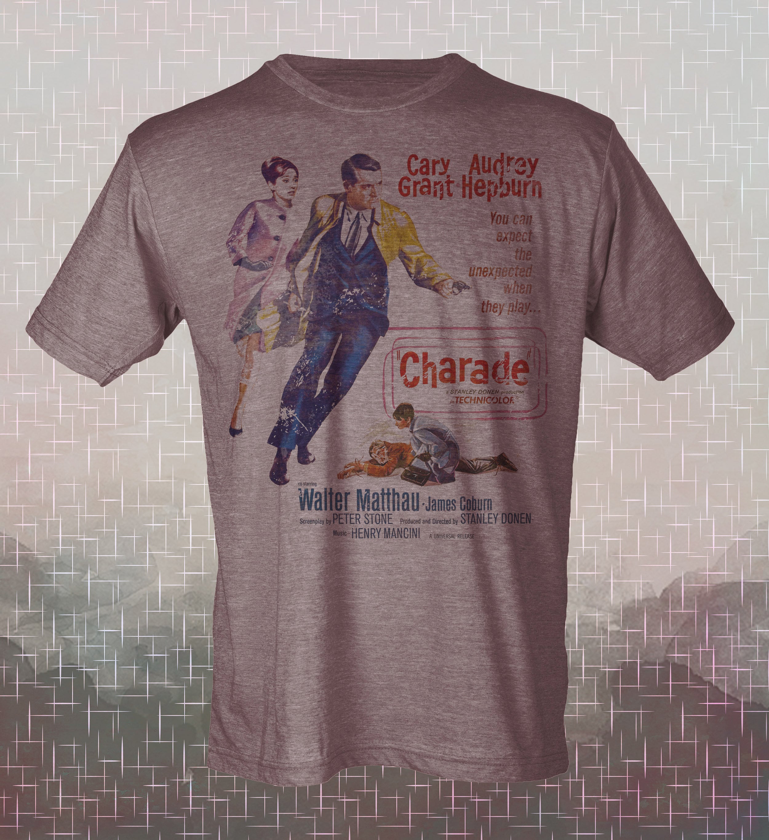 Charade-Cary Grant-Audrey Hepburn-Vintage-Style -T-Shirt Film- 60's 1960 Romantic Comedy Thriller Mystery Movie Classic