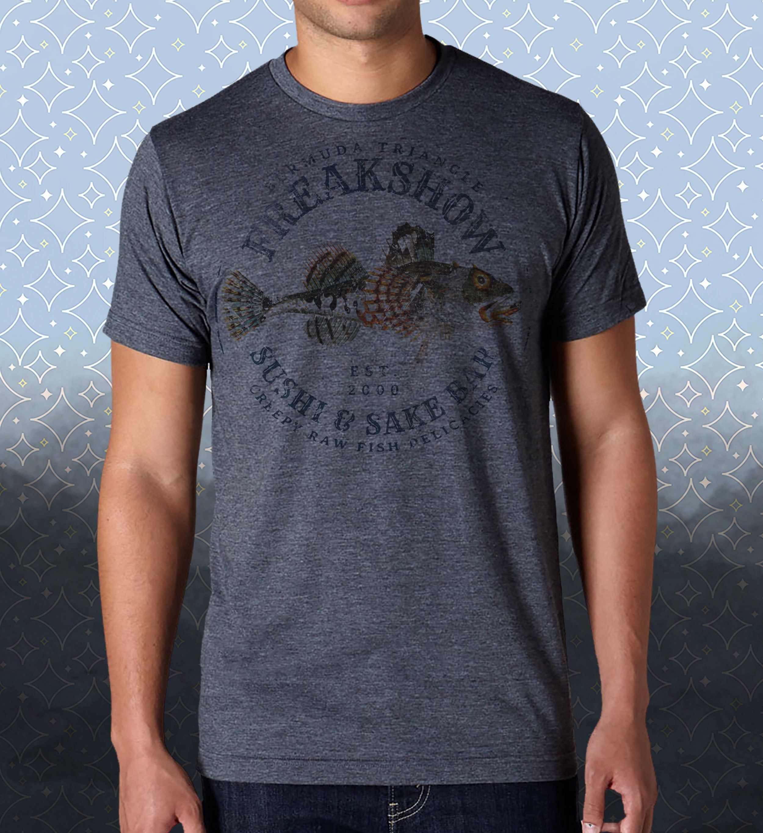 Freakshow Sushi Sake Bar T-Shirt: Vintage-Style Bermuda Triangle Tee
