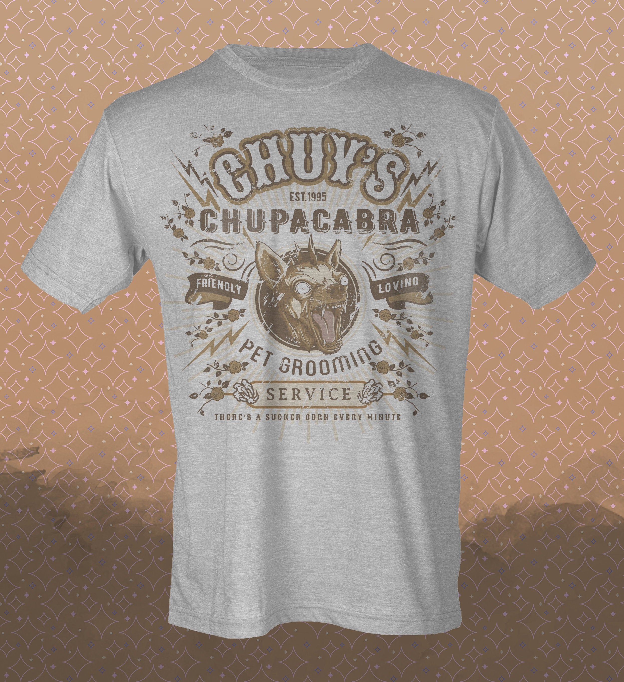 Chuy's Chupacabra Pet Grooming T-Shirt: Vintage-Style Spoof Tee