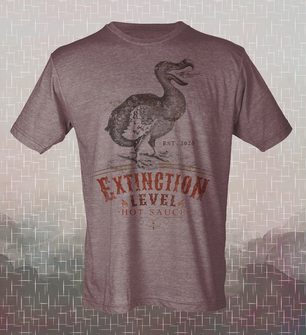 Extinction Level Hot Sauce Vintage-style T-Shirt Tee Dodo Bird Humor Foodie Spoof