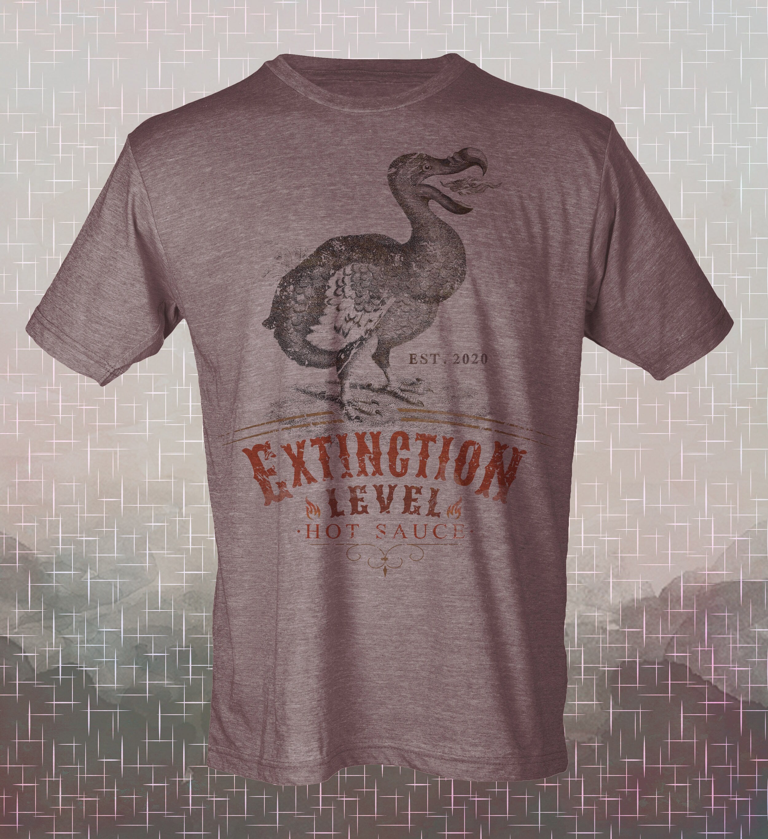 Extinction Level Hot Sauce Vintage-style T-Shirt Tee Dodo Bird Humor Foodie Spoof