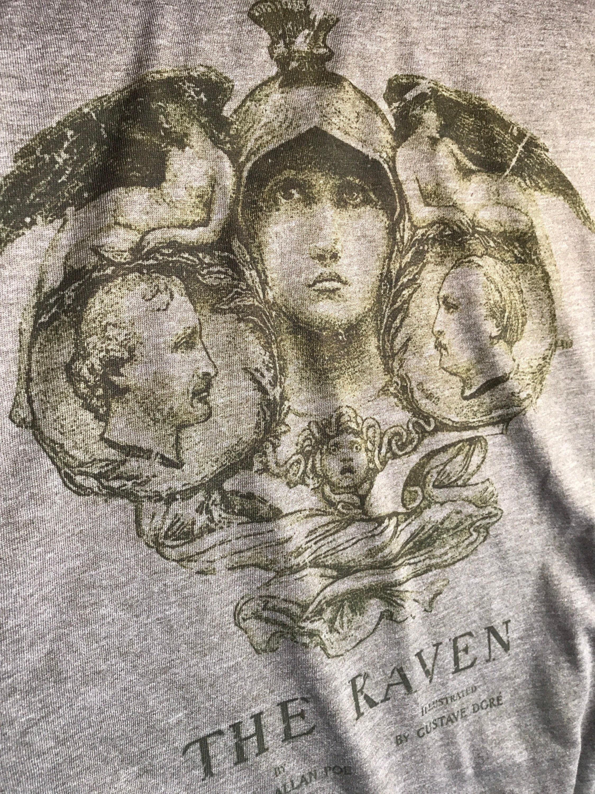 Edgar Allan Poe-The Raven Vintage-style T-Shirt Tee Literature Poetry Gothic Nevermore Gustave Dore