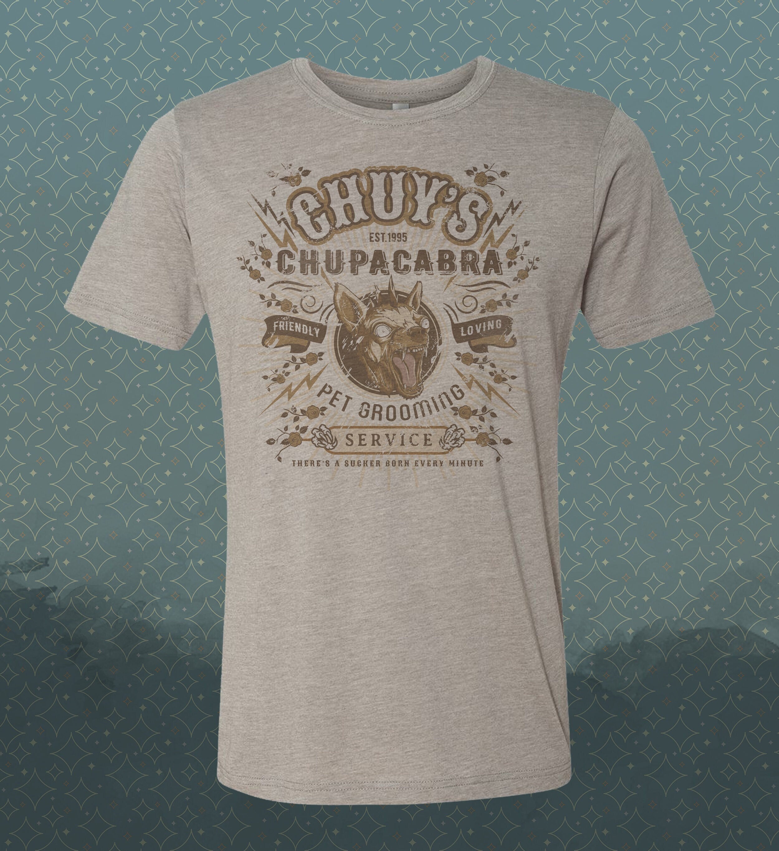 Chuy's Chupacabra Pet Grooming T-Shirt: Vintage-Style Spoof Tee