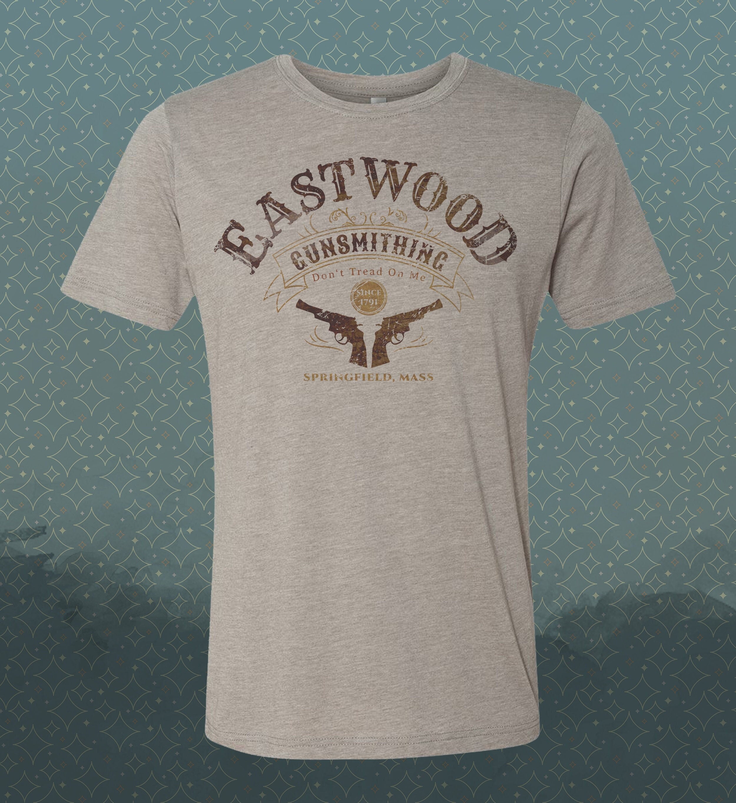 Eastwood Gunsmithing Vintage-style T-Shirt Tee Humor Spoof Guns Magnum Western Springfield Mass Vacation Trip
