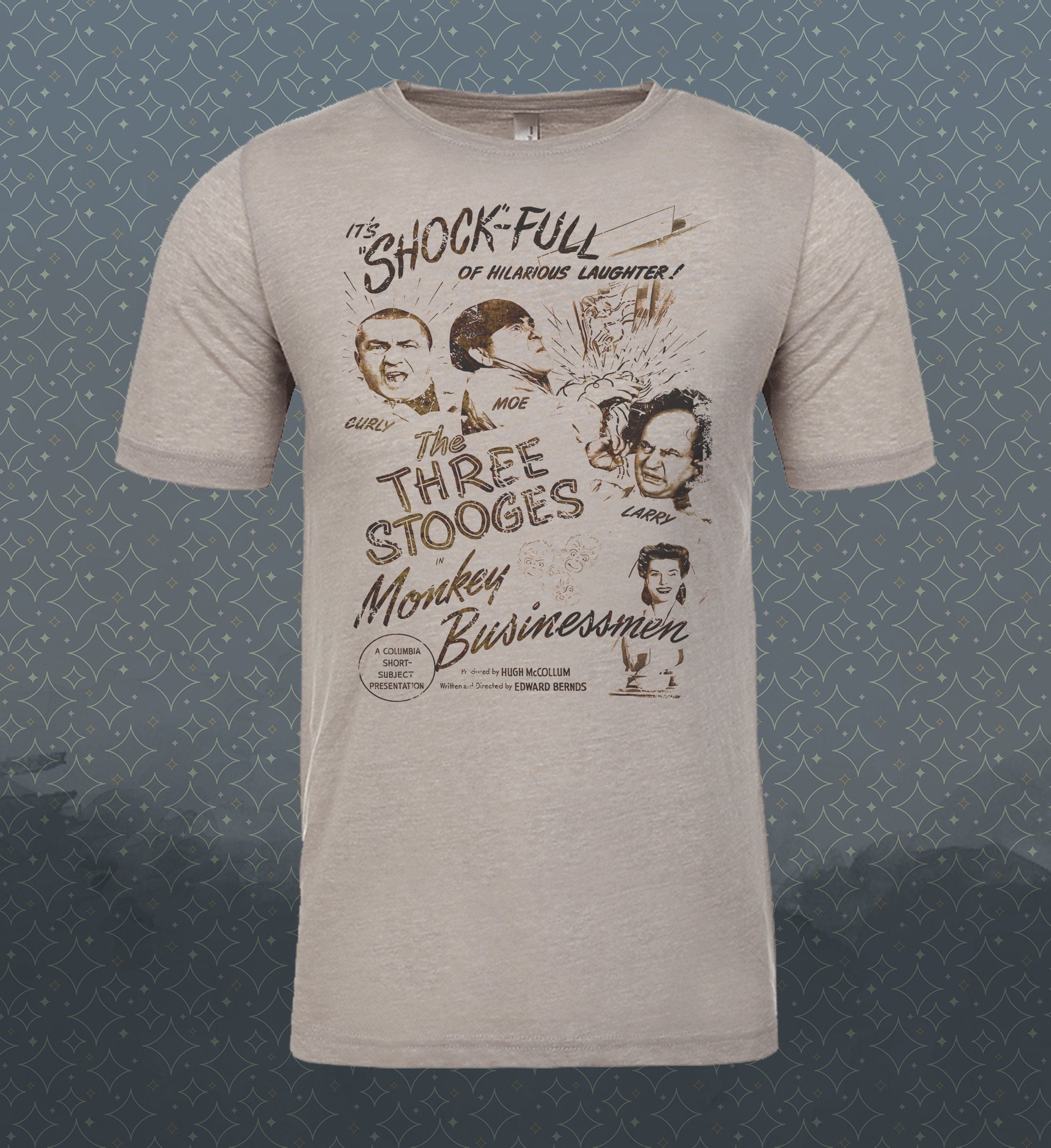 Three Stooges 'Monkey Businessmen' Heathered T-Shirt: Vintage-Style Comedy Tee