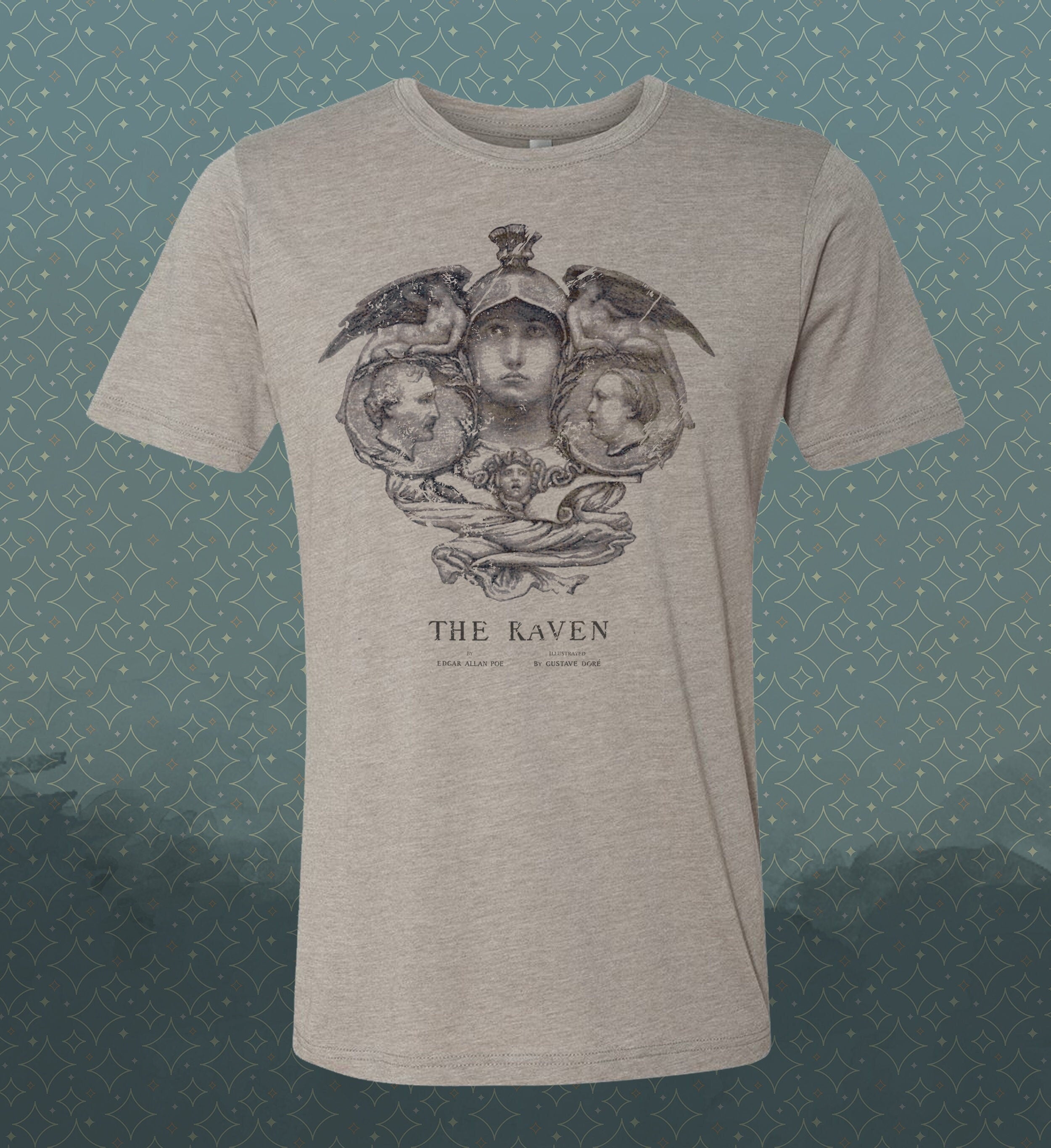 Edgar Allan Poe-The Raven Vintage-style T-Shirt Tee Literature Poetry Gothic Nevermore Gustave Dore