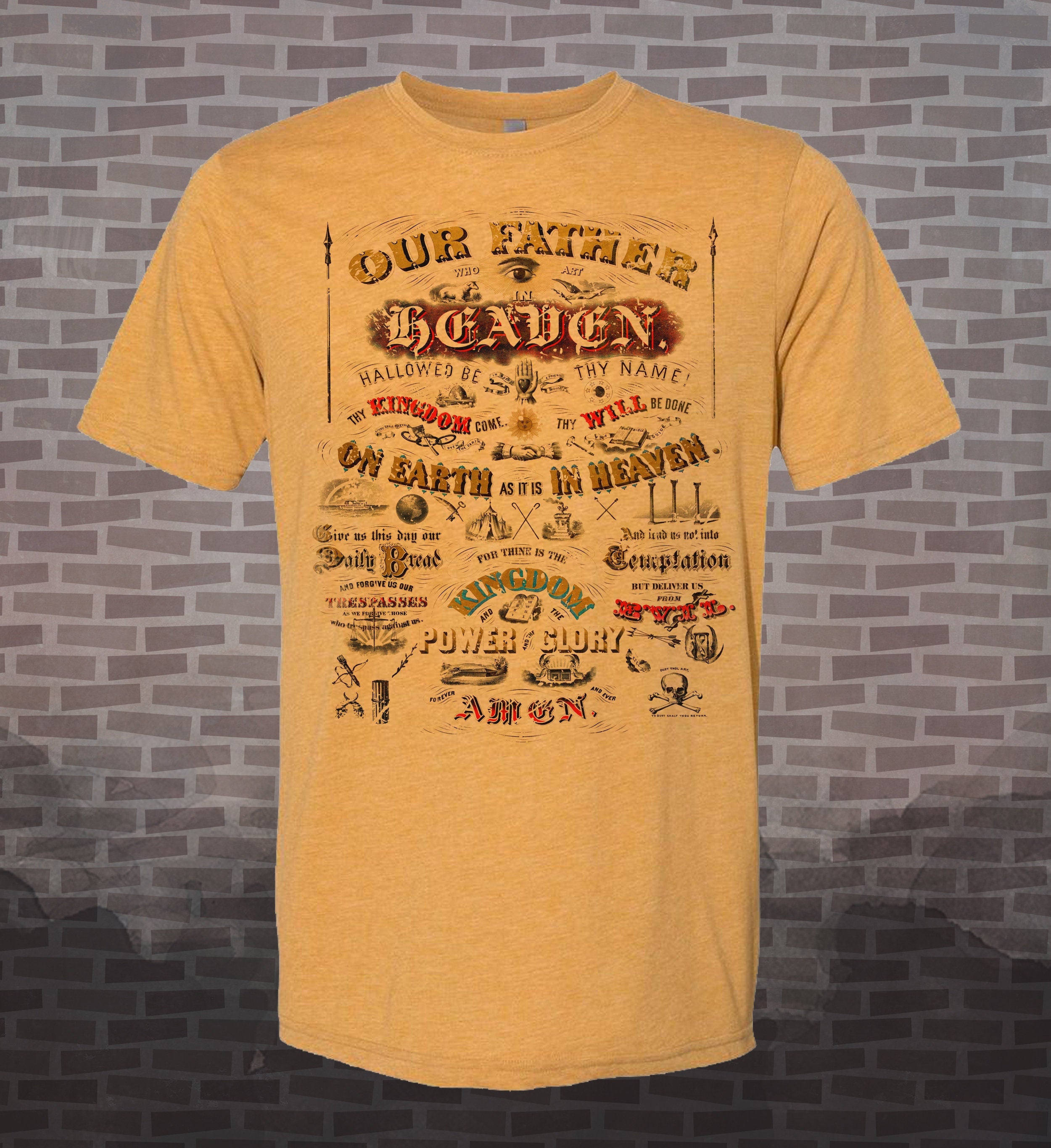 Our Father | Lords Prayer - Vintage-style T-Shirt Tee Historical Bible Faith Christian Biblical Word