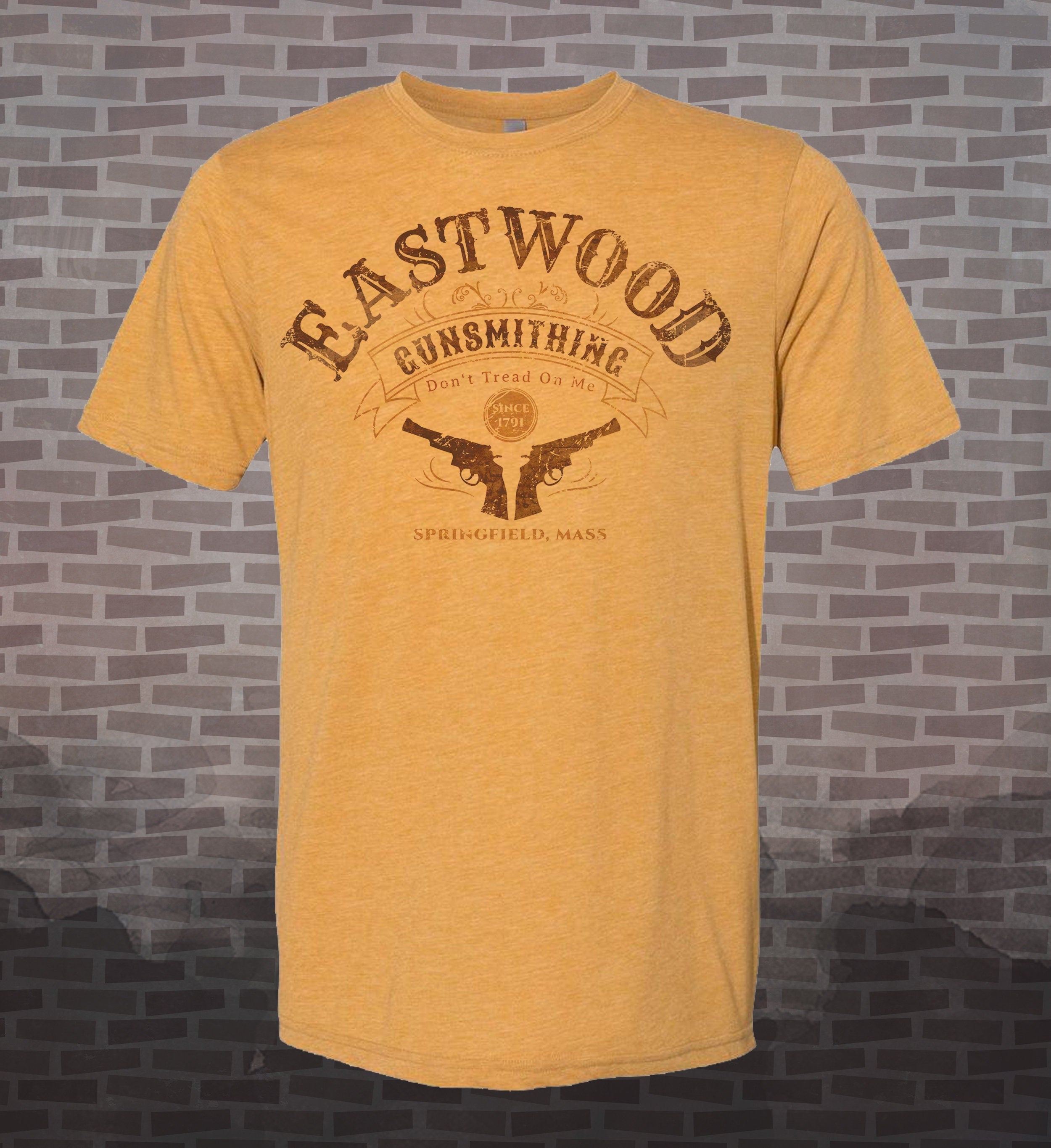Eastwood Gunsmithing Vintage-style T-Shirt Tee Humor Spoof Guns Magnum Western Springfield Mass Vacation Trip