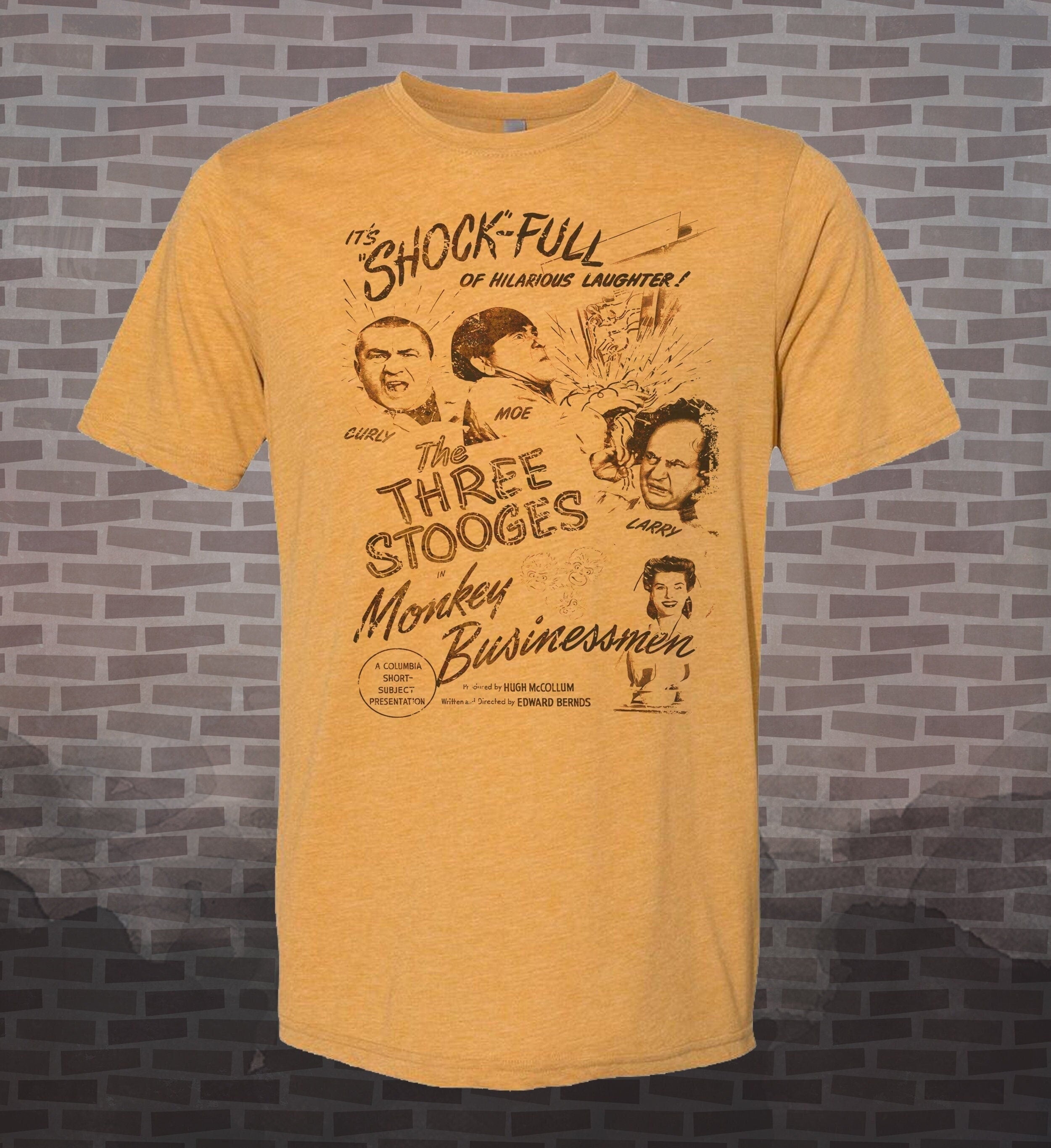 Three Stooges 'Monkey Businessmen' Heathered T-Shirt: Vintage-Style Comedy Tee