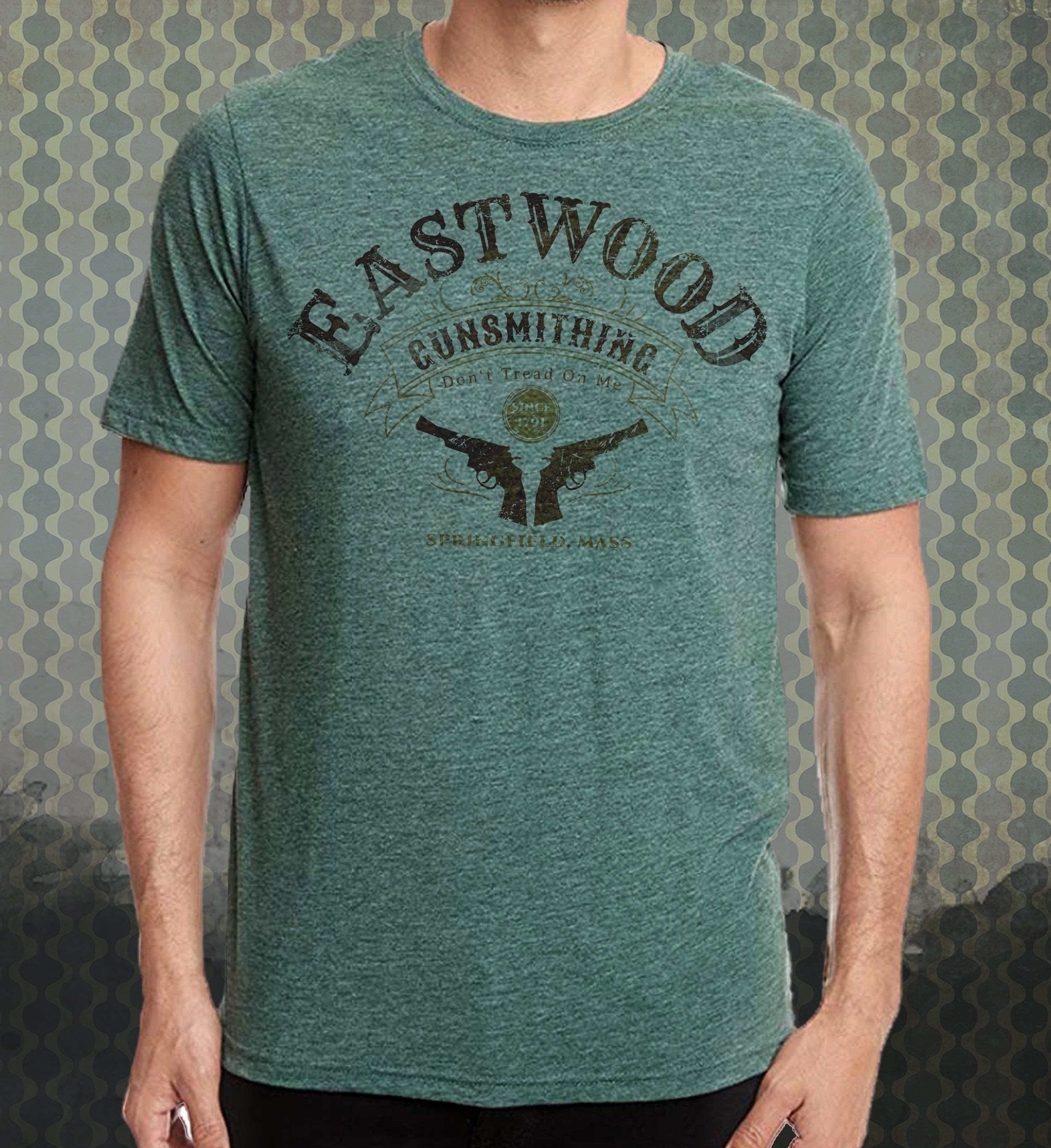 Eastwood Gunsmithing Vintage-style T-Shirt Tee Humor Spoof Guns Magnum Western Springfield Mass Vacation Trip