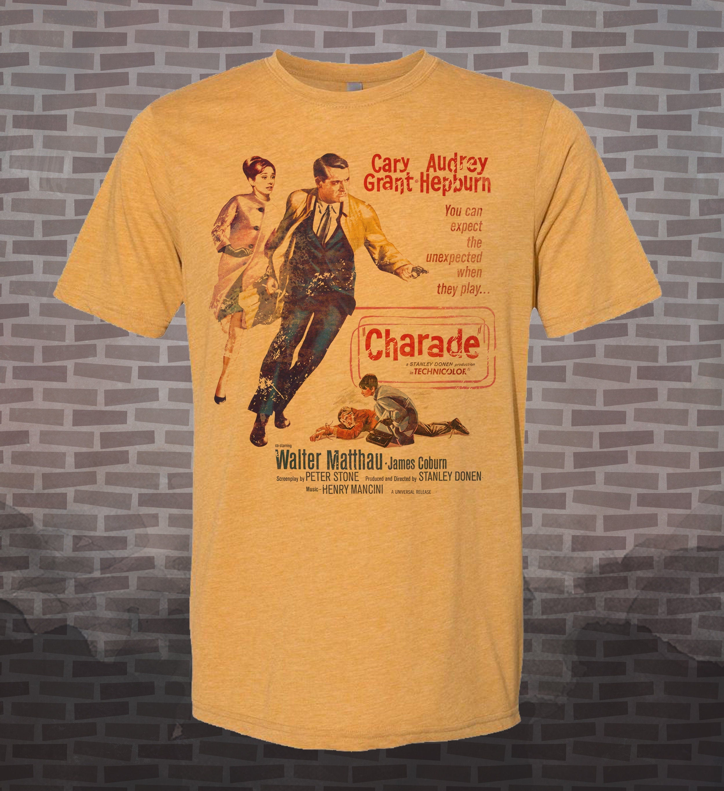 Charade-Cary Grant-Audrey Hepburn-Vintage-Style -T-Shirt Film- 60's 1960 Romantic Comedy Thriller Mystery Movie Classic