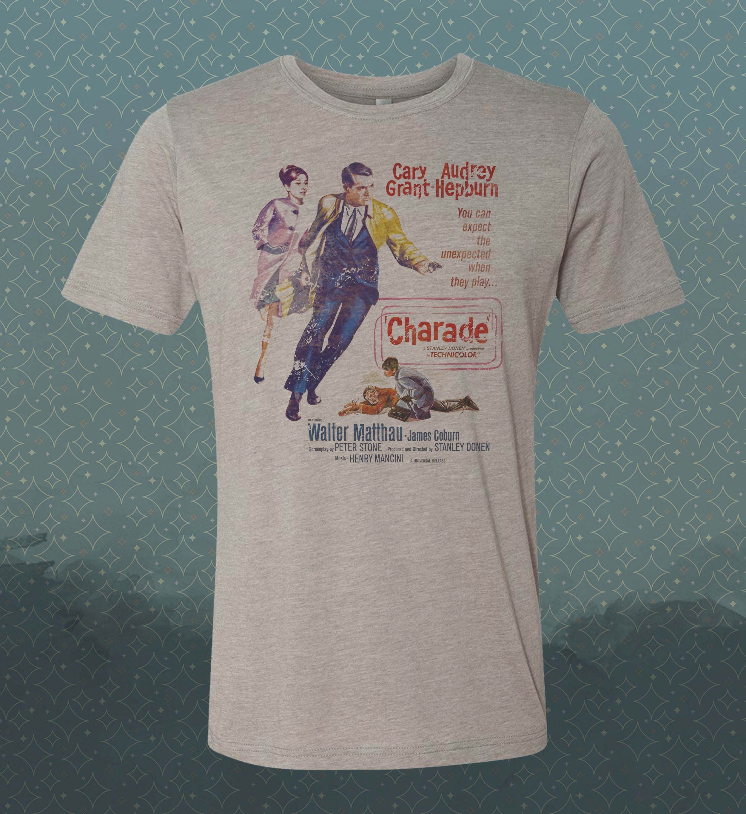 Charade-Cary Grant-Audrey Hepburn-Vintage-Style -T-Shirt Film- 60's 1960 Romantic Comedy Thriller Mystery Movie Classic