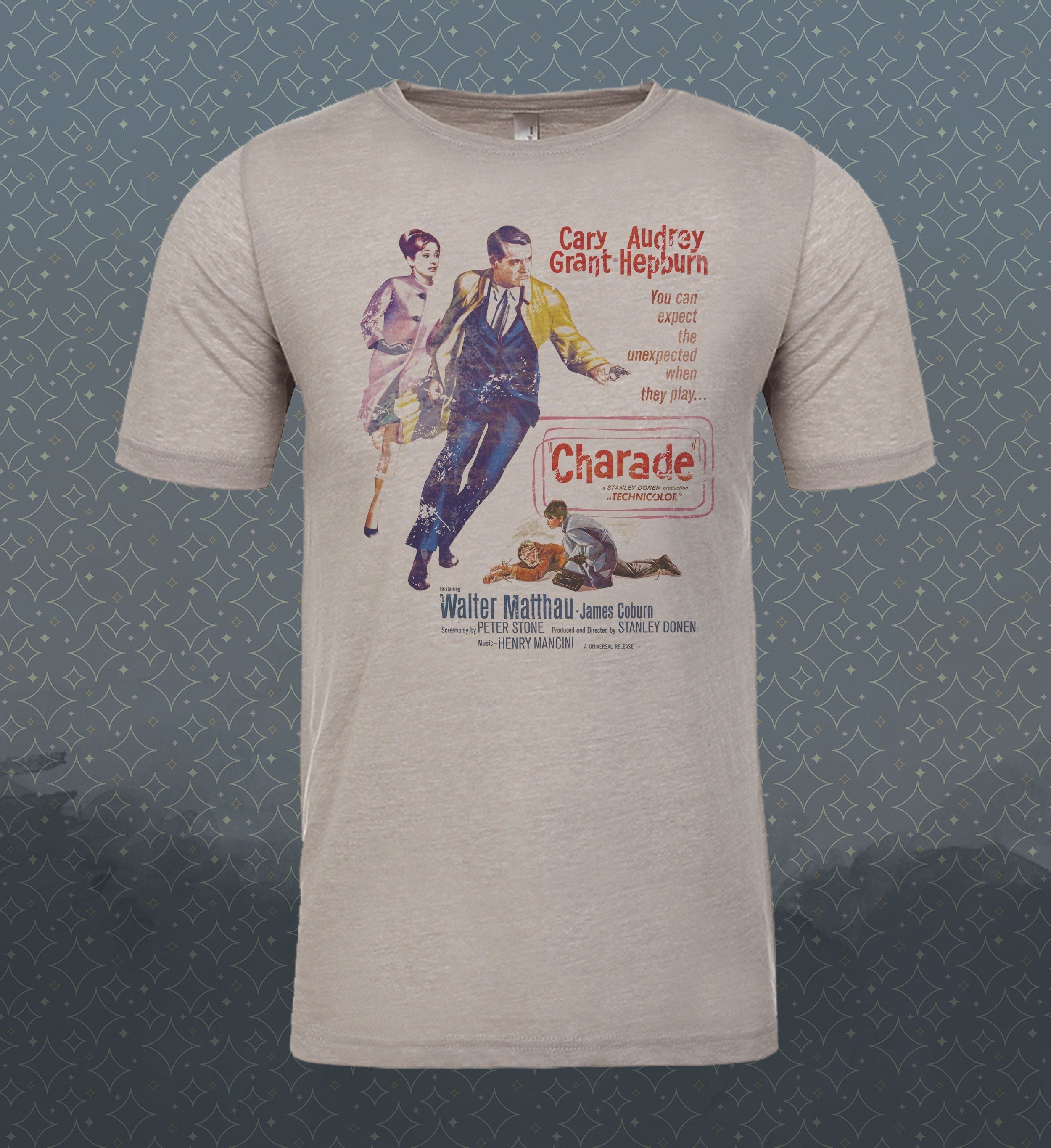 Charade-Cary Grant-Audrey Hepburn-Vintage-Style -T-Shirt Film- 60's 1960 Romantic Comedy Thriller Mystery Movie Classic