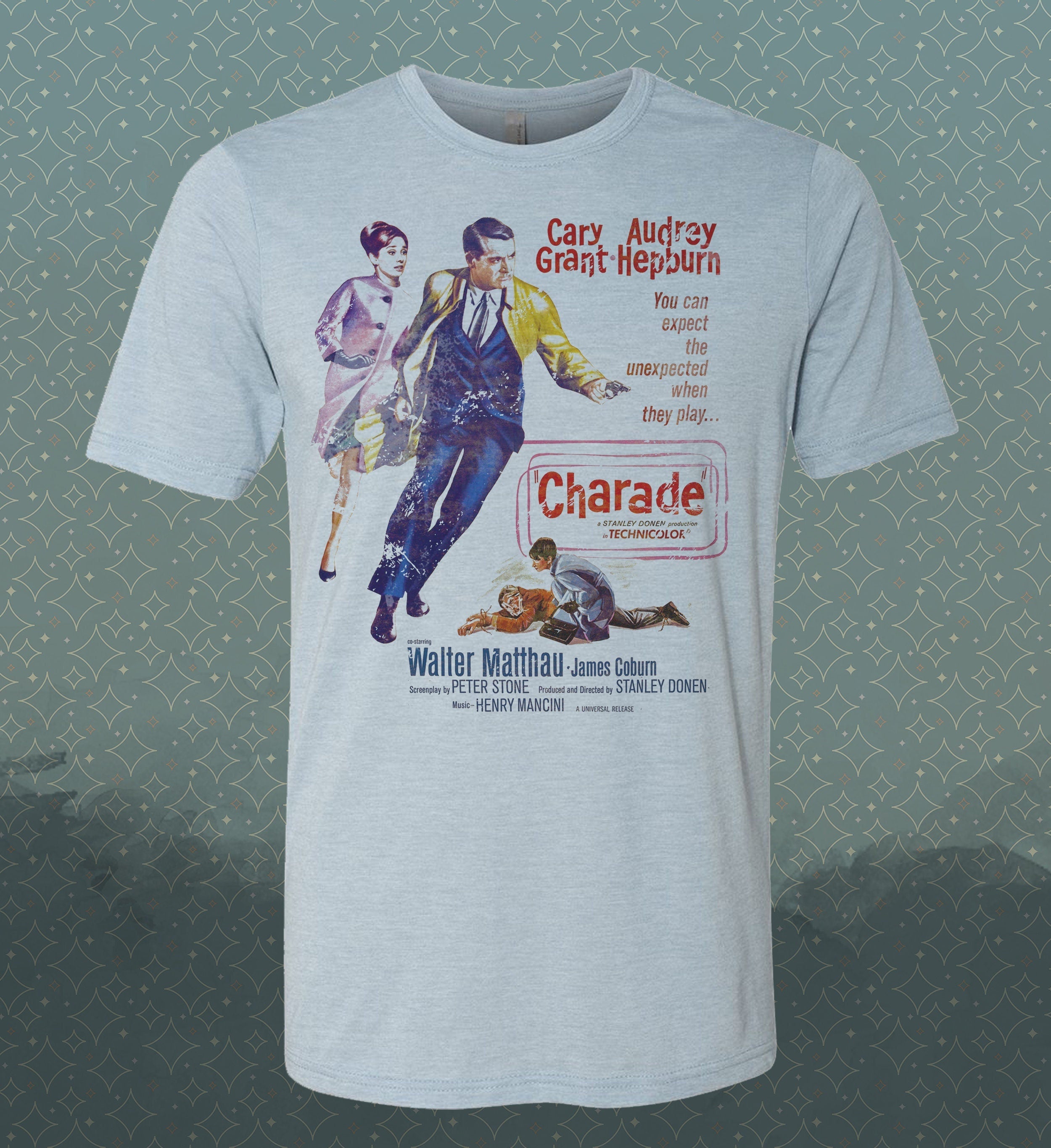 Charade-Cary Grant-Audrey Hepburn-Vintage-Style -T-Shirt Film- 60's 1960 Romantic Comedy Thriller Mystery Movie Classic