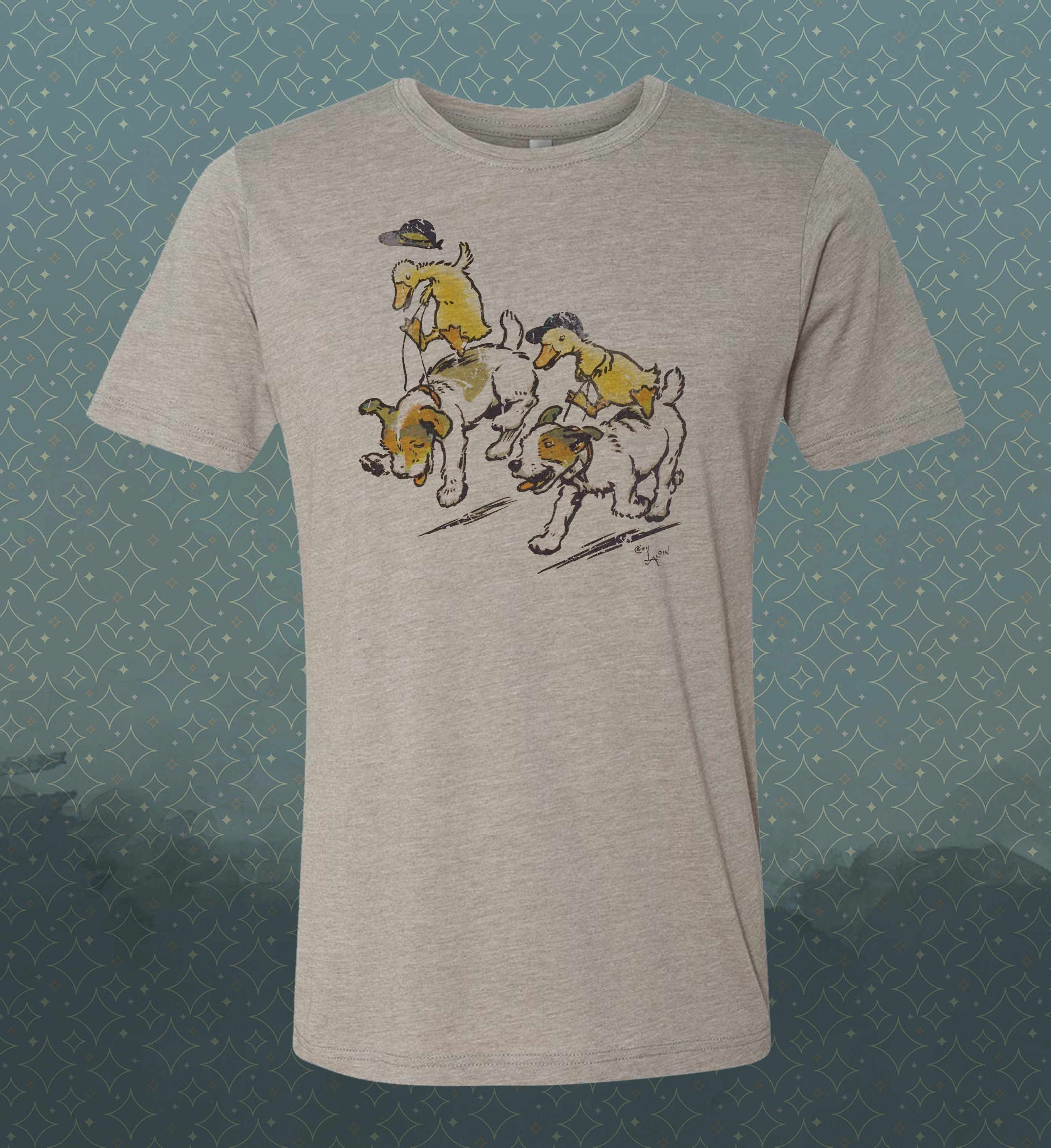 Ride 'em Duckies T-Shirt: Retro Vintage-Style Dog & Duck Graphic Tee