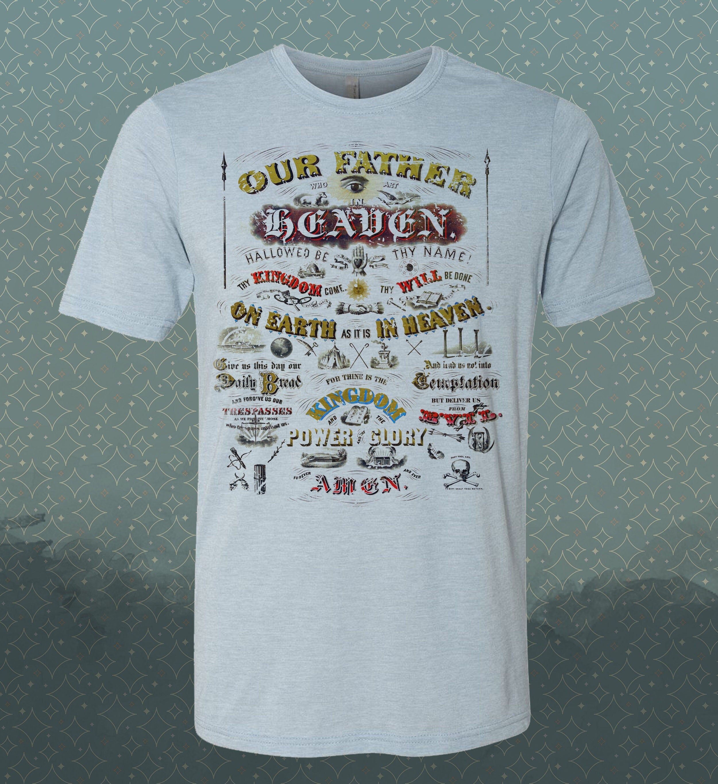 Our Father | Lords Prayer - Vintage-style T-Shirt Tee Historical Bible Faith Christian Biblical Word