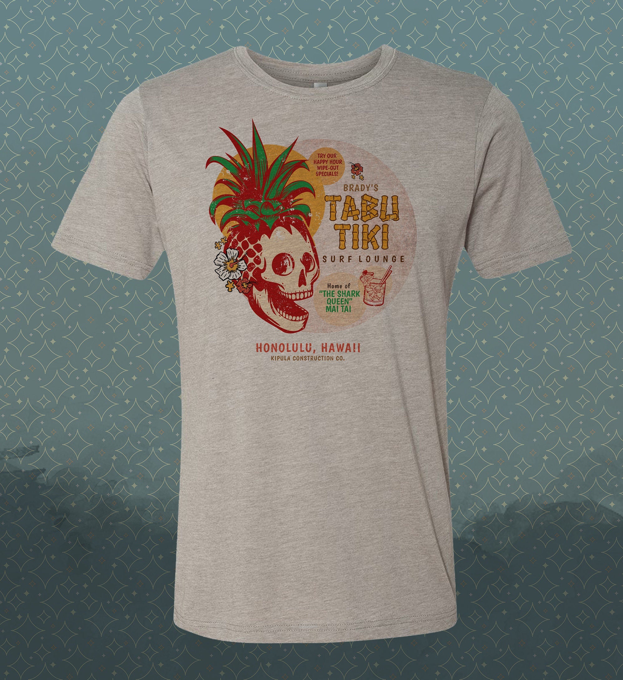 Brady Bunch tribute Tabu Tiki Surf Lounge T-Shirt: Honolulu Hawaii Retro Tee