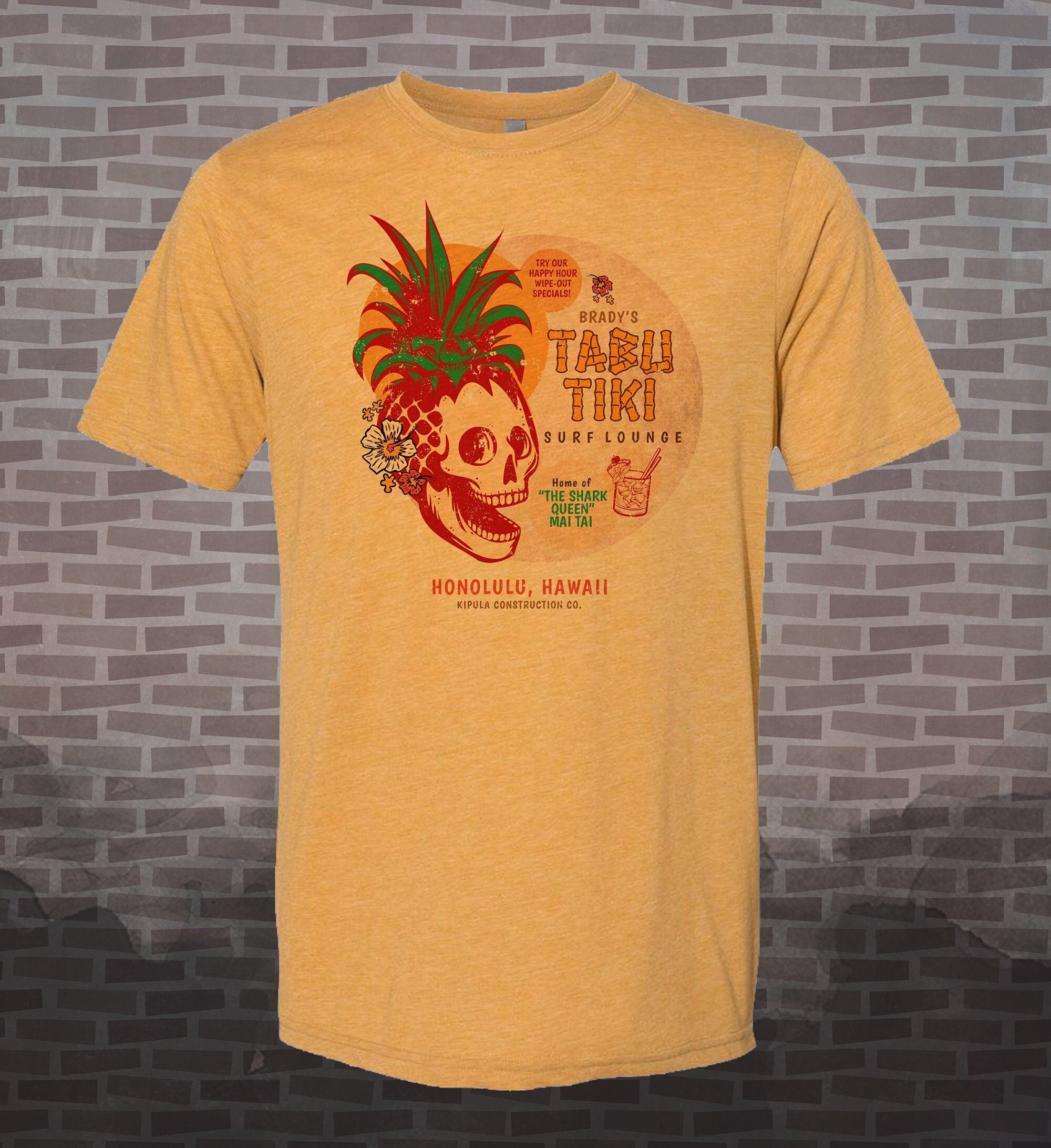 Brady Bunch tribute Tabu Tiki Surf Lounge T-Shirt: Honolulu Hawaii Retro Tee