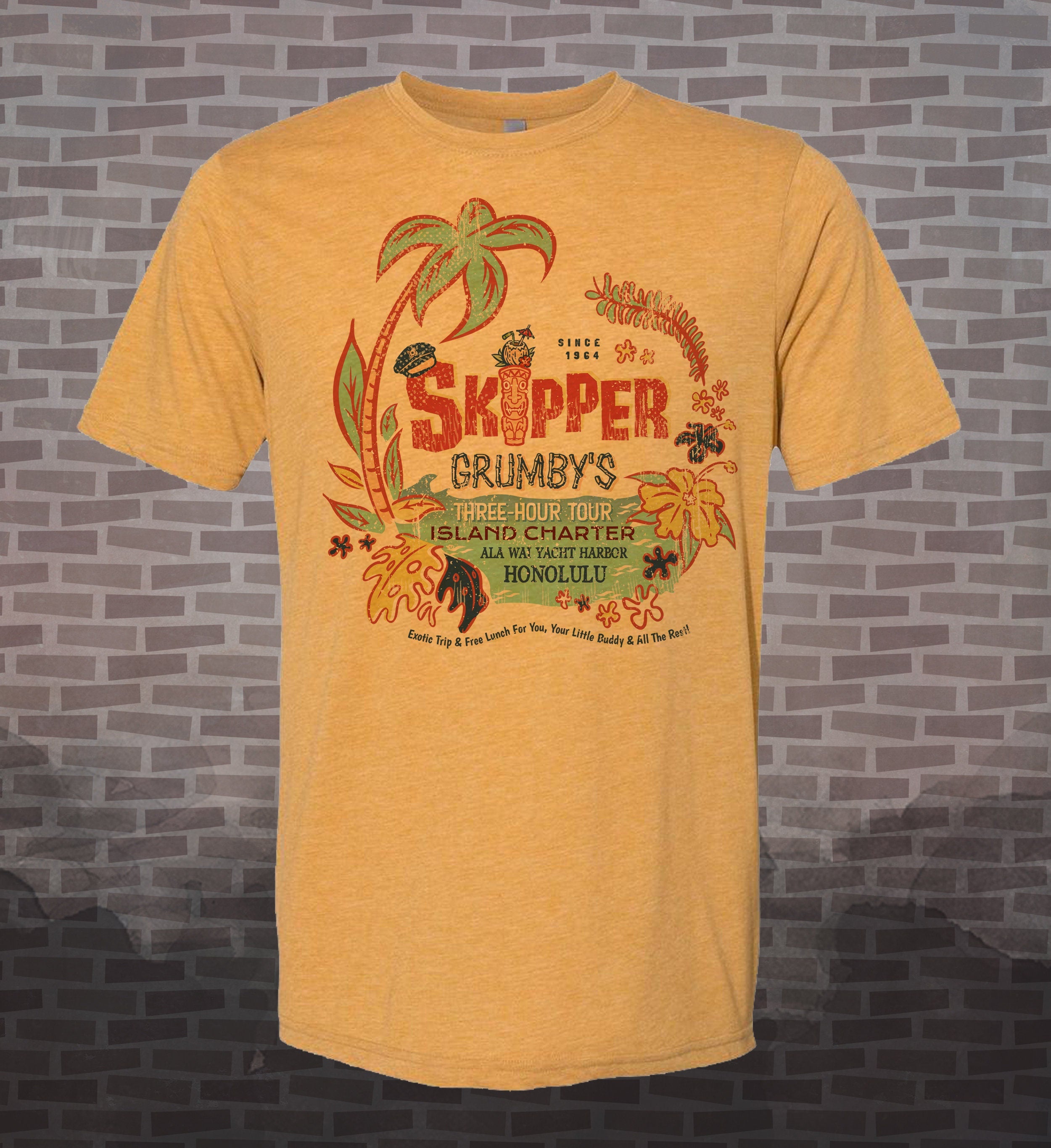 Gilligans Isle Skipper Grumby's Three Hour Tour T-Shirt: Retro Hawaii Souvenir
