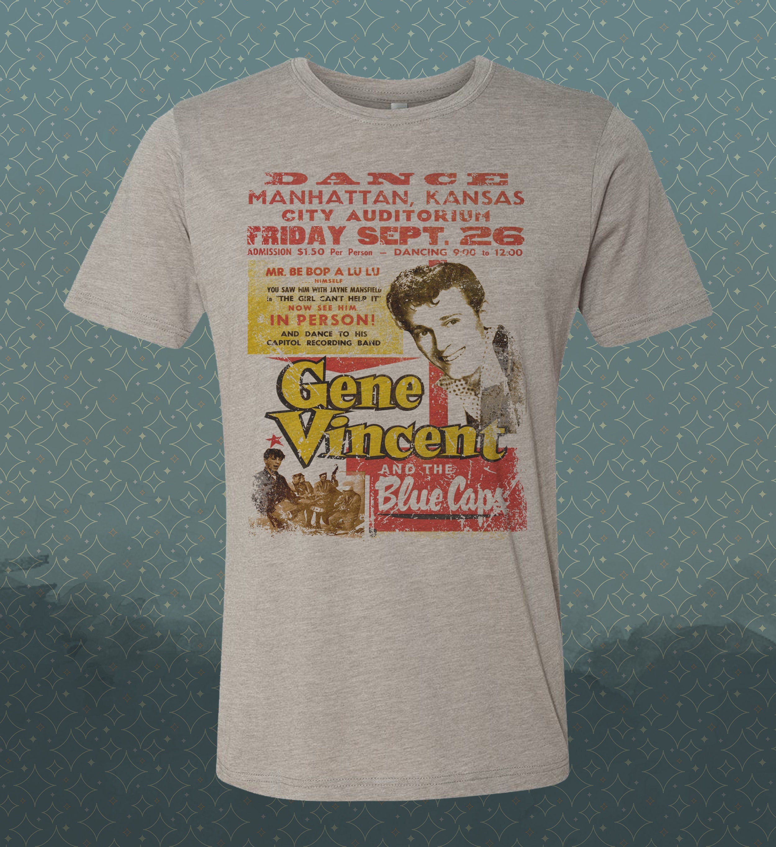 Gene Vincent Blue Caps-Live - Vintage-Style Tribute -50's Rockabilly-Rock n Roll T-Shirt