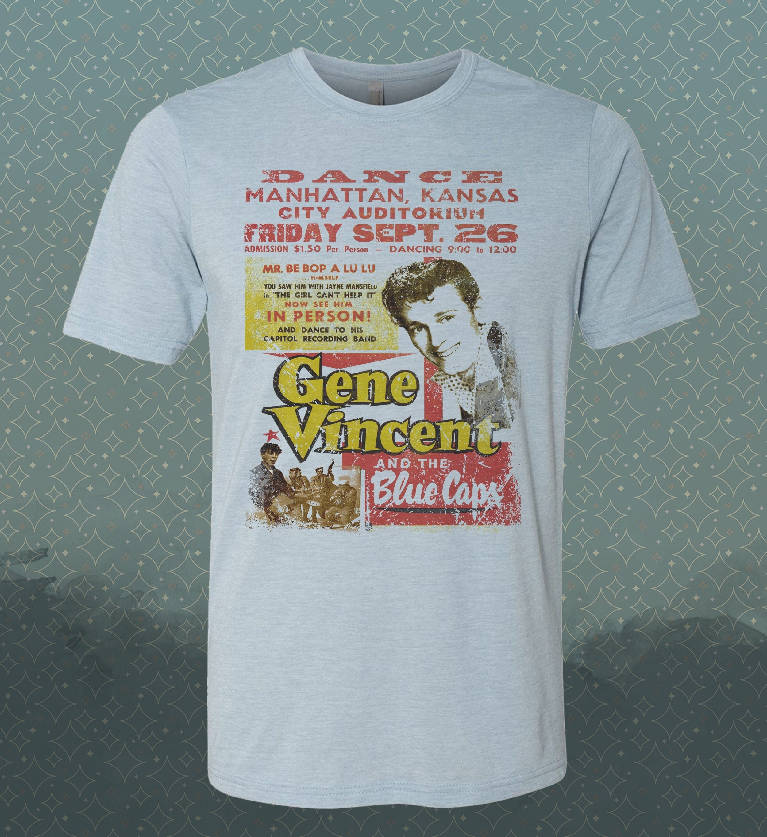 Gene Vincent Blue Caps-Live - Vintage-Style Tribute -50's Rockabilly-Rock n Roll T-Shirt