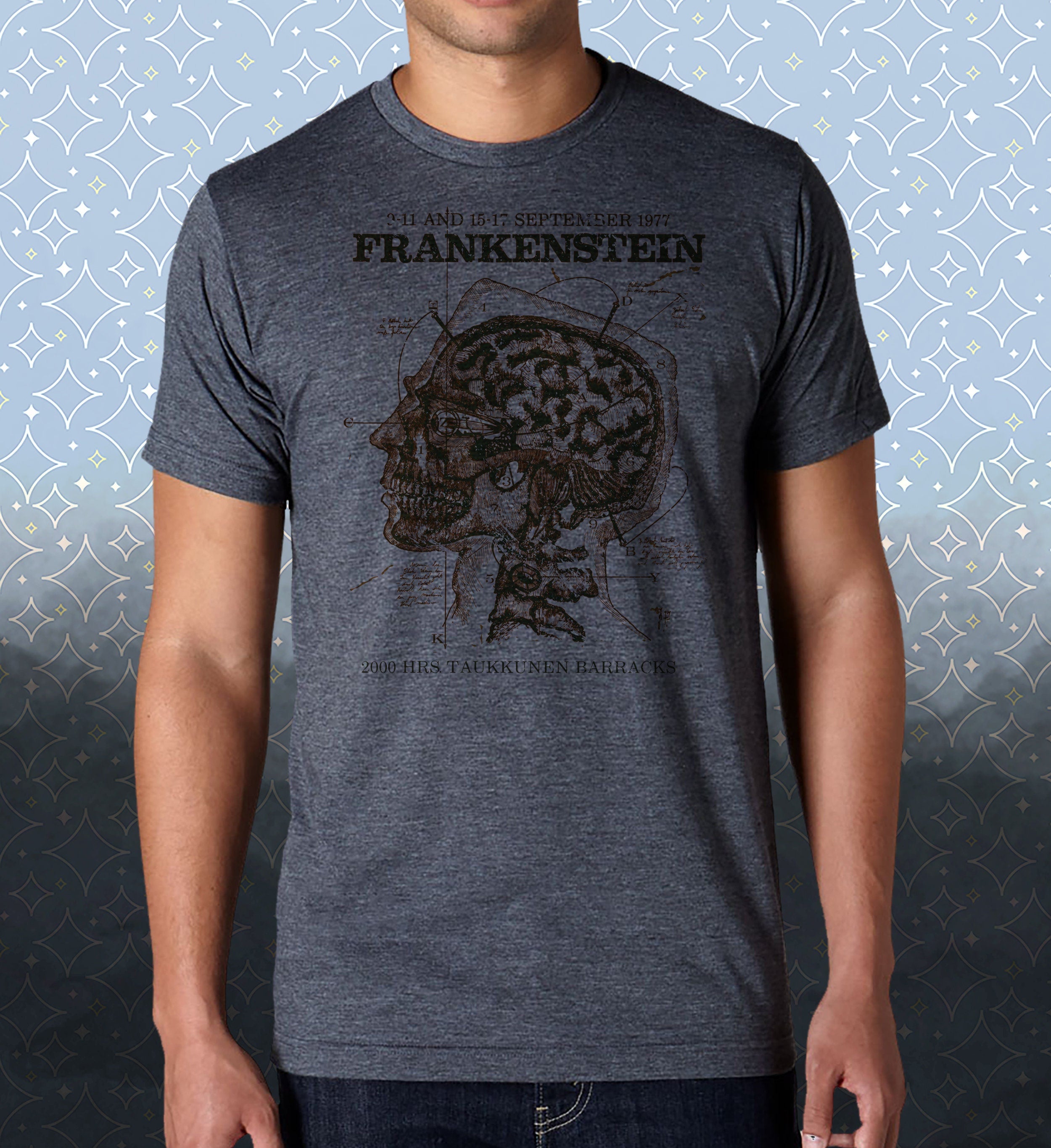 Frankenstein Monster-inspired Vintage-style T-Shirt Steampunk Film Classic Terror Horror Scary Movie Tee Halloween