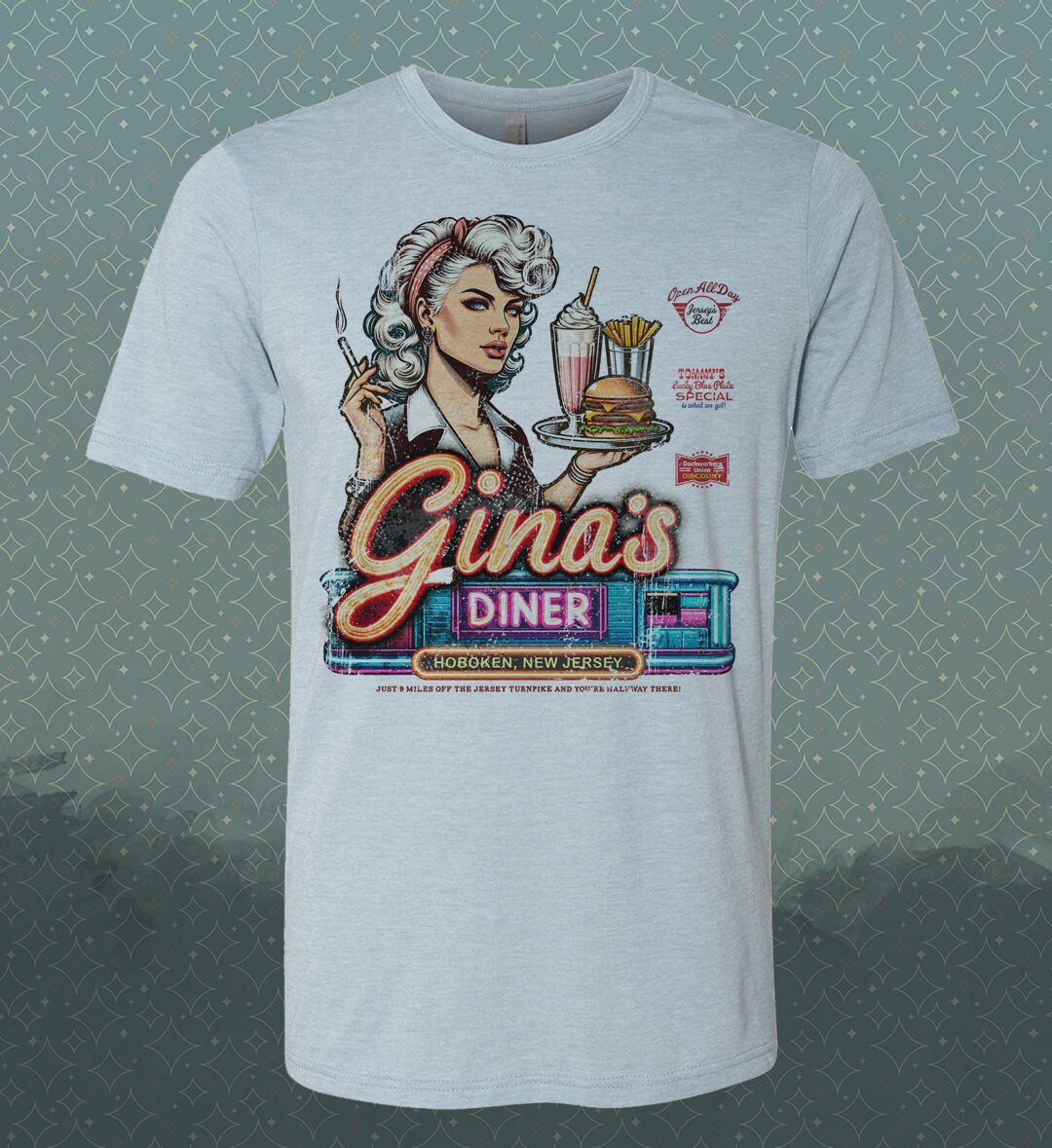 Gina's Diner Hoboken Tee: Bon Jovi Tribute, Vintage Style Graphic