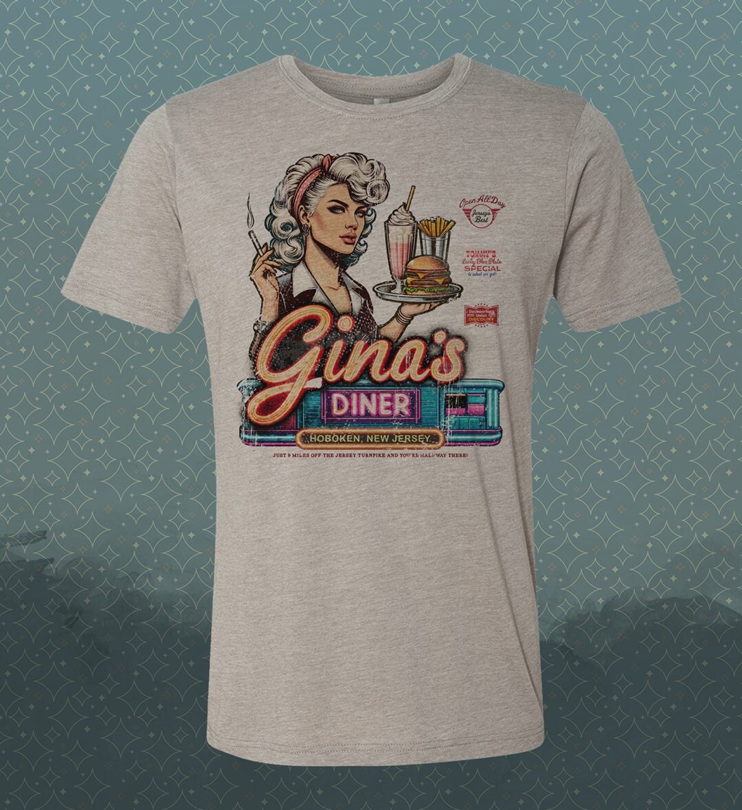 Gina's Diner Hoboken Tee: Bon Jovi Tribute, Vintage Style Graphic