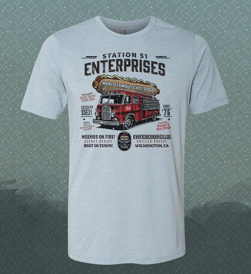 Emergency Station 51 Chili Dogs T-Shirt: Vintage Style Retro Firefighter Tee