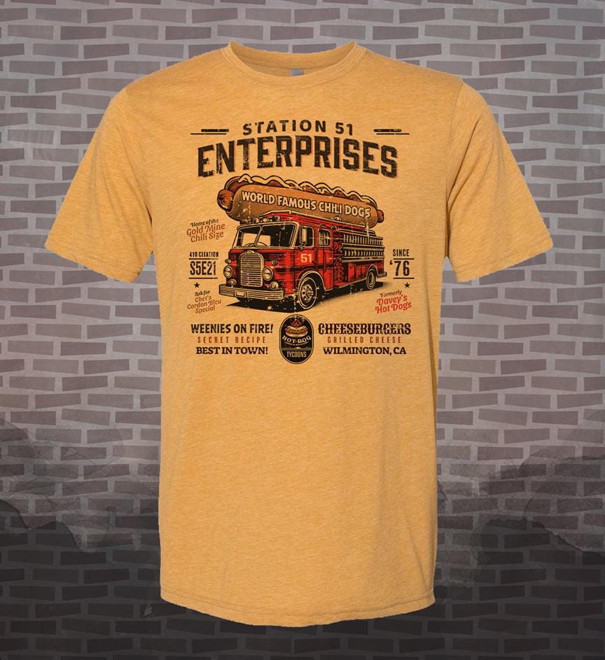 Emergency Station 51 Chili Dogs T-Shirt: Vintage Style Retro Firefighter Tee