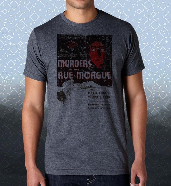 Rue Morgue Horror Tee: Bela Lugosi, Edgar Allan Poe, Iron Maiden Vintage Style