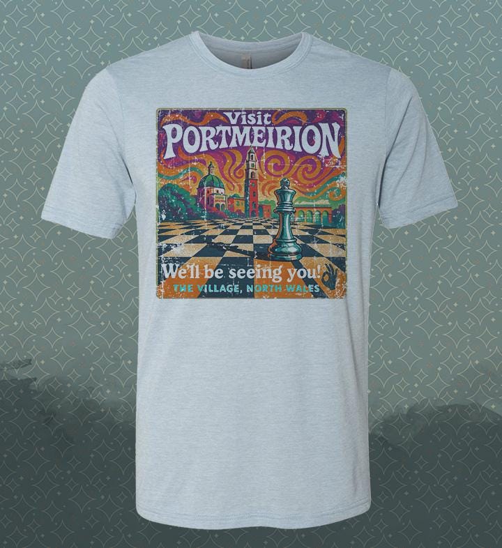 The Prisoner Tribute T-Shirt – Retro Portmeirion Village Tee – British TV Travel Shirt, Kitsch & Nostalgia Design