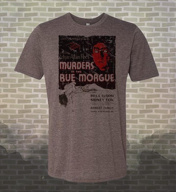 Rue Morgue Horror Tee: Bela Lugosi, Edgar Allan Poe, Iron Maiden Vintage Style