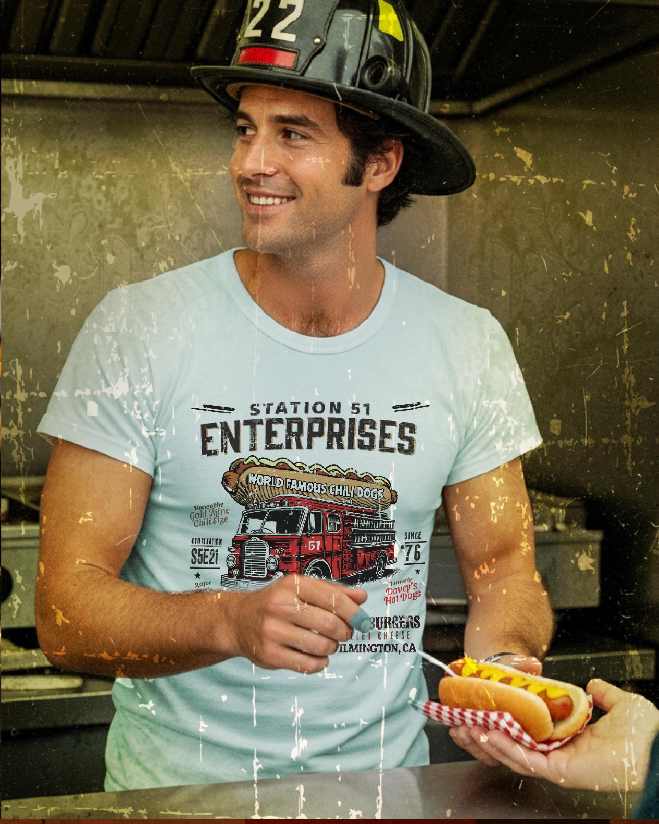 Emergency Station 51 Chili Dogs T-Shirt: Vintage Style Retro Firefighter Tee