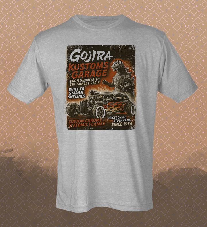 Gojira Customs Garage Hot Rod Vintage-style T-Shirt Tee Kaiju Godzilla